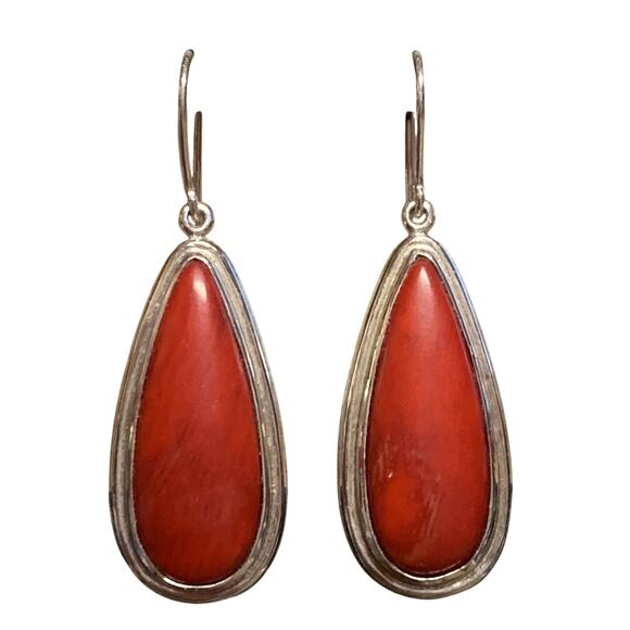 Sterling Silver and Red Stone Teardrop Dangle Earrings by JK - Picture 1 of 4